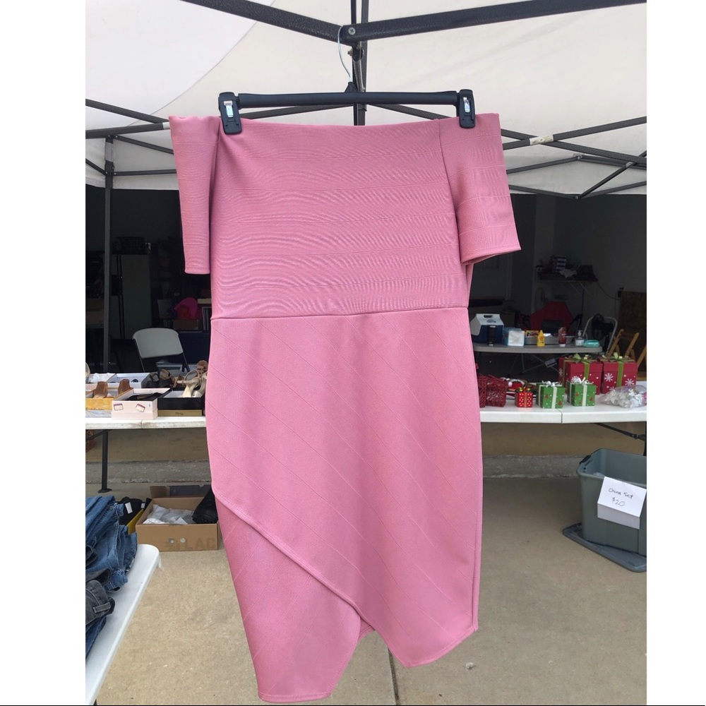 Mauve off the shoulder dress